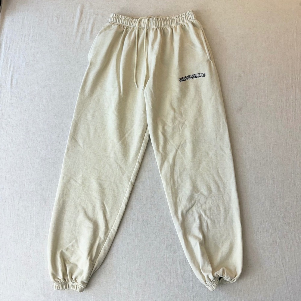 Anthropologie Bridesmaid Joggers Womens‎ Medium Cream Embroidered Sweatpants